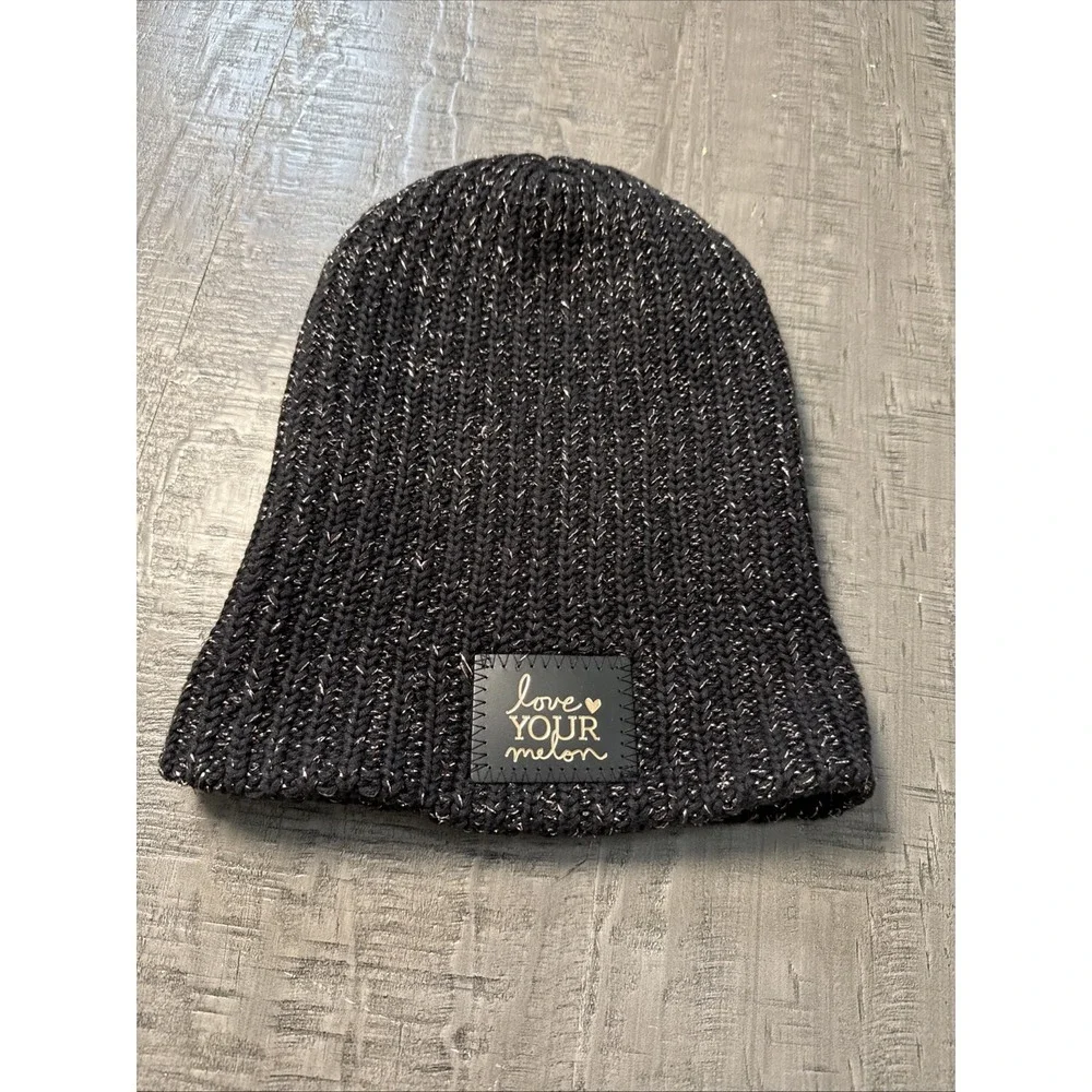 Love Your Melon Beanie Womens black with rose‎ Gold Metallic Hat Knit